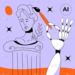 人工智能产生的艺术。Ai使用绘图软件在绘图平板上创建一个艺术品。机器人采用人工智能技术创建数字插图并