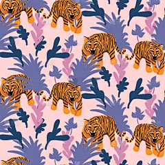 热带雨林,四方连续纹样,虎,纺织品,壁纸,狮子,哺乳纲,模板,自然美,动物