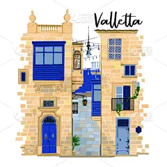 传统,砖,多样,窗户,门,石头,沙子,房屋,阳台,瓦莱塔