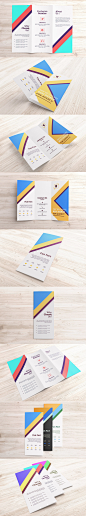 木纹背景的三折页设计展示样机 Letter-fold brochure Mockups v.3