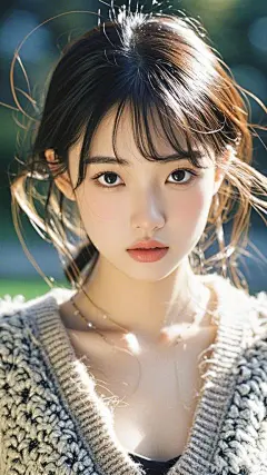 杰作，1girl，20 岁，8k，高清，美丽的女孩，黑发，美瞳，美丽的脸庞，美丽的女人，毛背心，看着观众，褪色的背光背景，惊人的深度，双重曝光，错综复杂， (1)