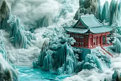 国潮立体山水名画