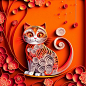 Premium Photo | Paper cut quilling multidimensional chinese style cute zodiac cat with lanterns blossom peach flower in background chinese new year lunar new year 2023 concept