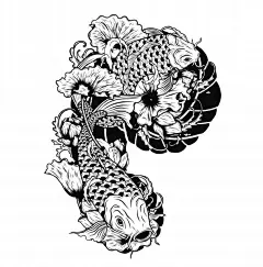 锦鲤黑白线稿纹身插画矢量图素材