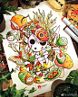【爱美食的小妖怪】 作者：插画师Kiv Bui  ​  ​（转）via @手绘手账素材 ​​​ ​​​​
