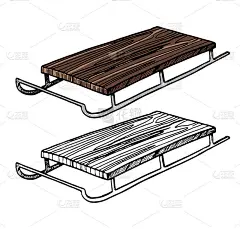 旧雪橇的涂鸦。手绘矢量插图。现实的草图。一套黑色轮廓和颜色元素孤立的白色。适用于冬季设计、装饰、印刷