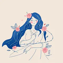 一眼就爱上的清新简约插画 : AdrianneWalujo.o喜欢用简约都线条勾勒出人物的清甜可爱，用色块来表现服装清新，花草为辅助元素，透露着温馨甜美的气息，少女心满满，每一张作品都给人很温暖感觉。