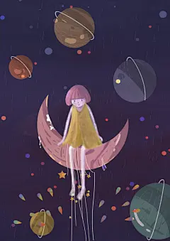 卡通唯美手绘梦幻风景插画女孩麋鹿鲸鱼森林梦境PSD模板设计素材