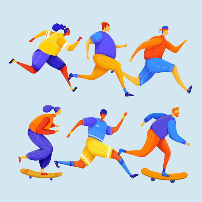 时尚偏平创意奔跑向前跑运动人物插画素材