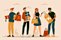 Flat-hand drawn people shopping on sale illustration