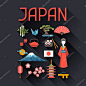 日本图标和符号集。日本主题图