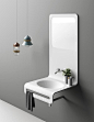 Wave | Planit : Wave is not only a wall-fitted washbasin. It becomes a furnishing element thanks to the large incorporated towel holder, the version with the work surface and, if requested, also with a mirror. All of this in just one single piece, thanks