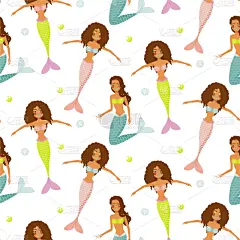 可爱的,女孩,美人鱼,四方连续纹样,时尚,华丽的,纺织品,壁纸,童话故事,装饰物