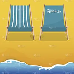 夏日沙滩椅在海滩的背景。木制的椅子上。向量