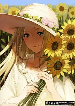 插画/手绘 小女孩插画设计 拿着葵花的妙龄少女 羞涩的小姑娘插画作品 戴白色帽子的长发采花姑娘  #海报# #海报设计# #广告设计# #宣传单# #DM单页# #版式设计# #排版设计# #平面设计# #画册# #画册设计# #宣传册# #宣传单# #折页# #书籍# #封面# #平面设计# #版式设计# #排版设计# #淘宝海报# #天猫海报# #详情页# 详情描述# #banner# #横幅# #店铺装修# #京东商城# #电商设计# #包装# #包装设计# #包装盒# #平面设计# #海报# #画