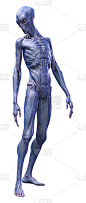 3D插图蓝色男性外星人在白色