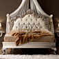 艺术范法式美式新古典全实木金银箔真皮软包雕刻双人公主床王后床