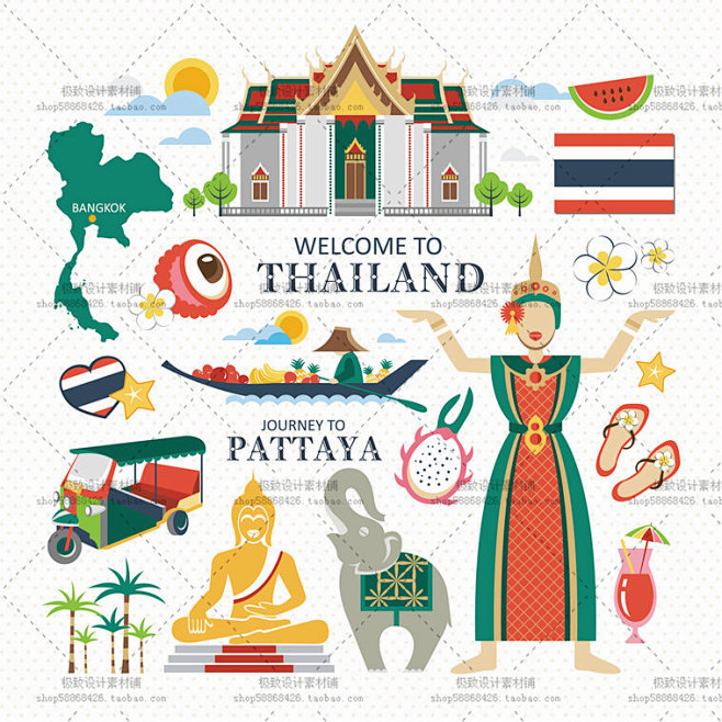 精品美国英国泰国旅游标志元素10个EPS...