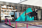 WINDOW TAPE ART // EYE LINER : titel // eye liner type // tape art installation size // 6x4m material // blue & cyan adhesive foil artists // LaMia & ROB place // württembergischer kunstverein in stuttgart / germany