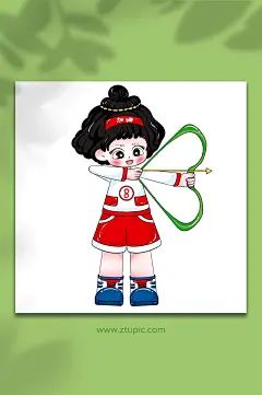 六一儿童节射箭手绘卡通射箭人物元素插画