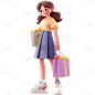 3D电商购物女孩人物贴纸