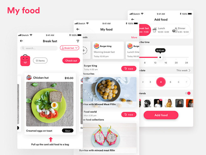 卡片式设计的美食外卖app设计模板（sk...