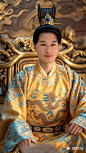 jimeng-2025-05-06-856-生成一个唐朝古代皇帝，头戴12旒冕冠，身穿赤黄圆领龙袍，眉清目秀，龙章凤姿，天日之表，玉树临风，俊逸非凡，既有气质又显年轻，微笑着露出洁白的牙齿，有着帝王威