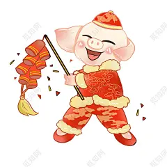 春节鞭炮猪卡通可爱免费下载_矢量素材_觅知网-新年海报-新年素材-猪年banner-猪年素材-新年背景