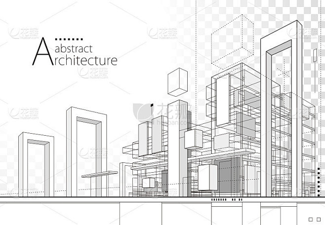抽象建筑建筑线条图。