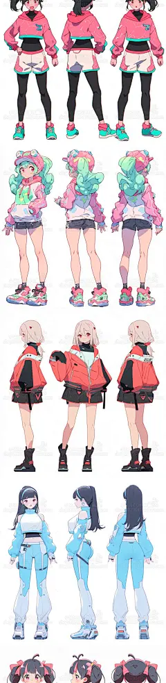 AI卡通动漫人物三视图 可爱女孩角色插画设定素材 游戏美术资源-淘宝网