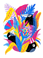 Tropical : Mural and two paintings made for an art gallery.