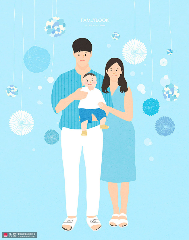 蓝色套装 卡通人物 亲子活动 亲子插图插...