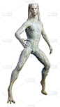 3D渲染绿色外星人在白色