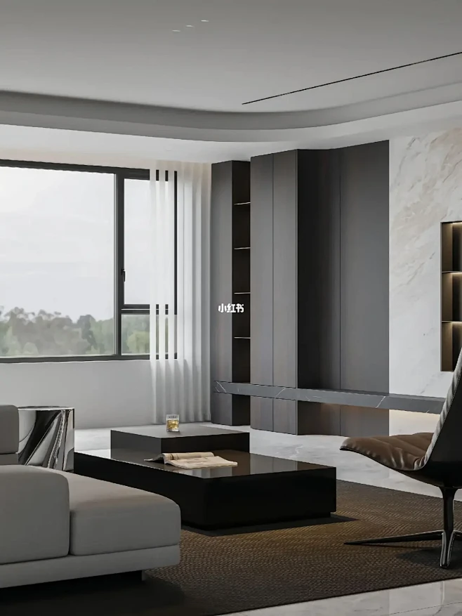 200㎡低奢意式｜灰调意式极简的高级感-花瓣网