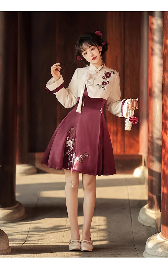 山茶之约原创汉服女改良日常汉元素中国风新中式连衣裙外套春秋款-淘宝网图片_人图片素材-花瓣网