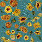 sunflower flowers on a background sea green