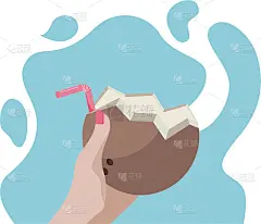 简单的矢量插图与椰子汁在手。