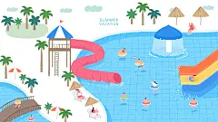 夏天公园草坪露营海边沙滩冲浪游泳玩耍插画海报ai矢量设计素材-淘宝网