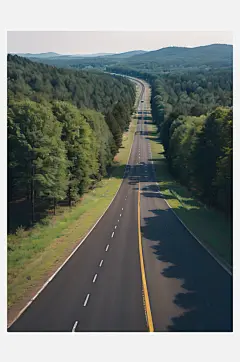 摄影风森林环绕的公路AI数字艺术-众图网