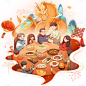 龙年春节新春新年过年除夕年夜饭龙阖家团圆场景元素素材