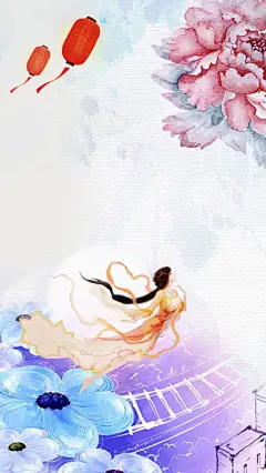 中国古风手绘唯美人物风景背景海报PSD分层模板 PS合成设计素材 (170)