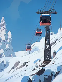 插画| 等一场雪后 坐上缆车去欣赏山中雪景