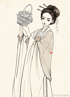 岁暮未晚采集到插画-古风女（线稿）
