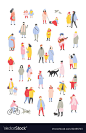 Bundle of tiny people dressed in outerwear walking vector image on VectorStock : Bundle of tiny people dressed in outerwear walking and performing outdoor activities at Christmas eve. Men and women wearing winter clothes isolated on white background. Cart