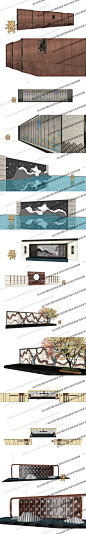 SU组合景墙Sketchup草图大师景观模型新中式新亚洲现代山水景墙2-淘宝网