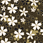 日本,黄金,花纹,黑色,波形,简单,樱之花,纹理效果,和服,纺织品