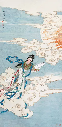0797嫦娥奔月图 立轴 设色纸本 