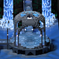Waterfall Temple (VoxelArt) , Trevanadri Elbert : This piece is inspired by The Lord of the Rings' Rivendell. I was mesmerized by its setting. For the water, I decided to make it gleaming to accentuate the magical element. I also added a dock to tell a st