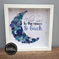 I love you to the moon and back word art 3d box frame. Popular message decorated in high quality print format with stars on the background and a moon made with buttons. Buttons are sewn and glued on to the picture frame. Beautiful, handmade picture frame 