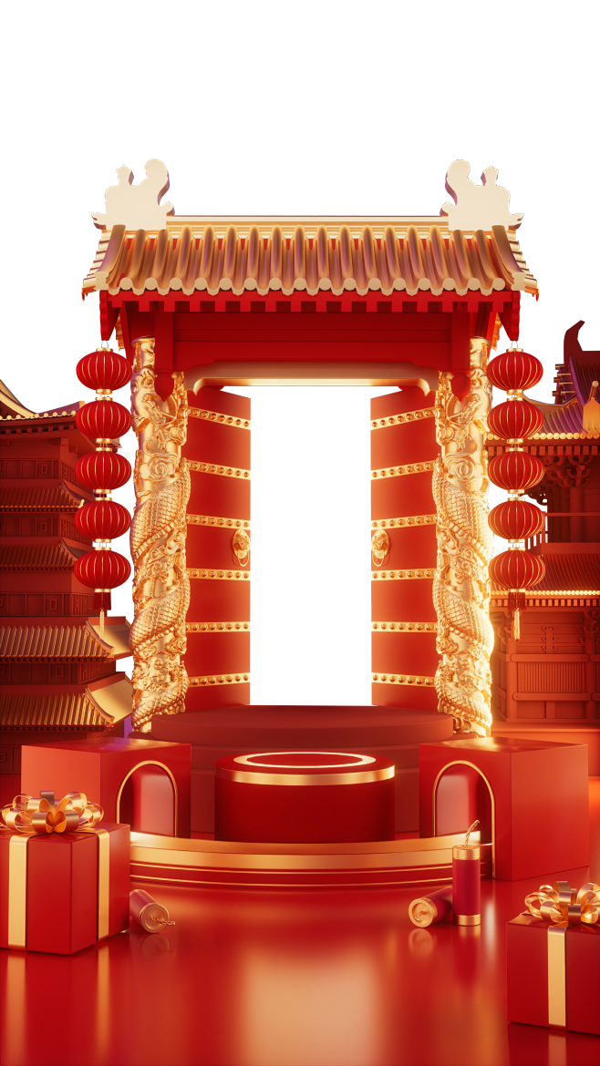 中式，过年新春，红色海报展示背景